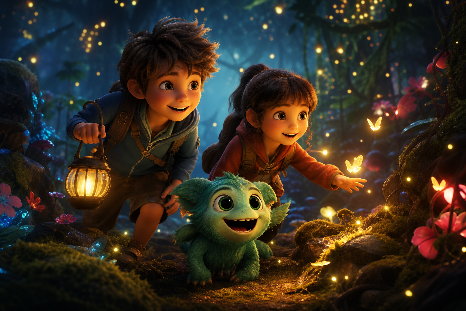 Two children in a colourful setting