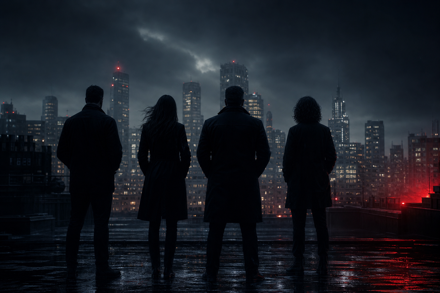Series characters in a dark alleyway