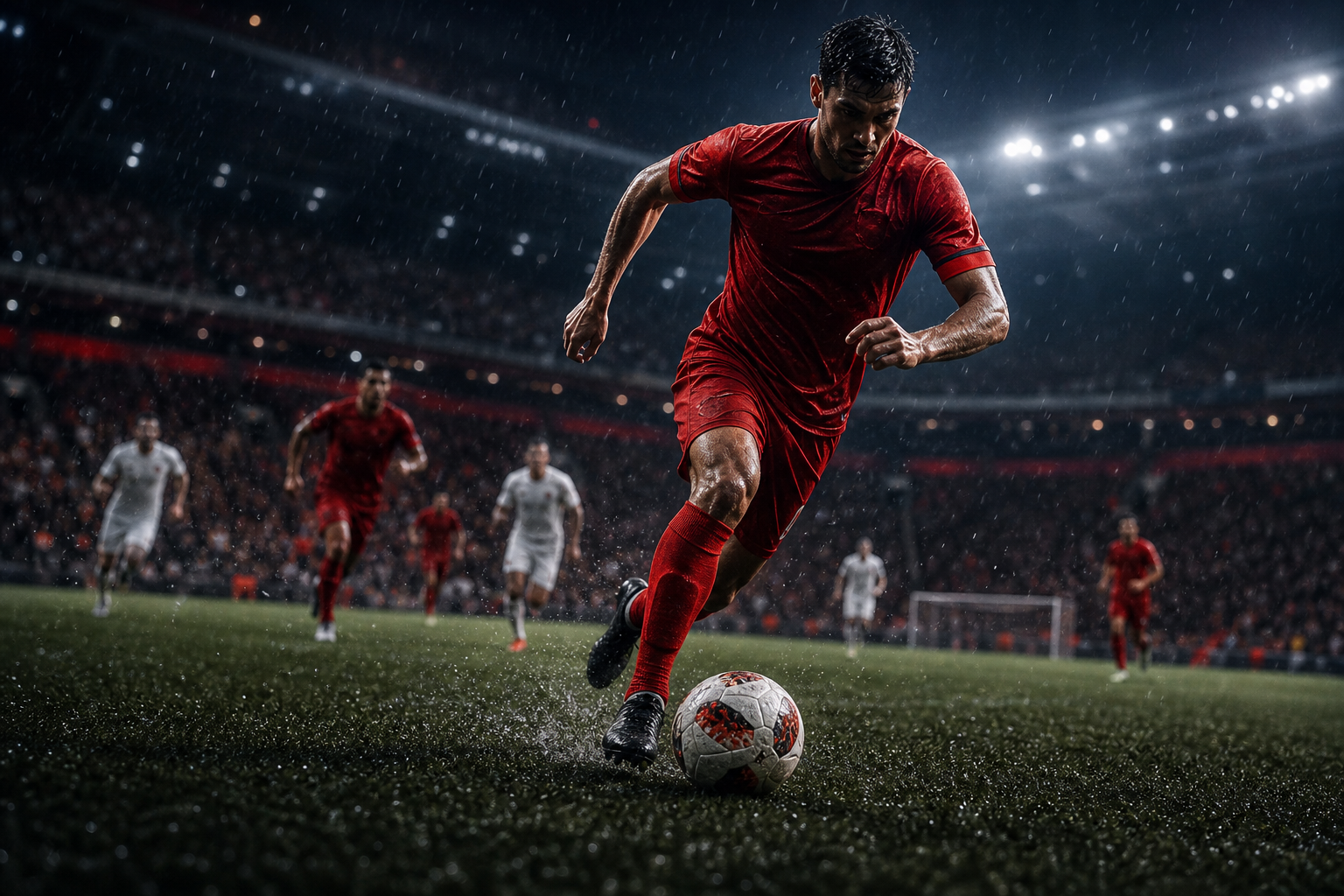 Player in action inside a stadium